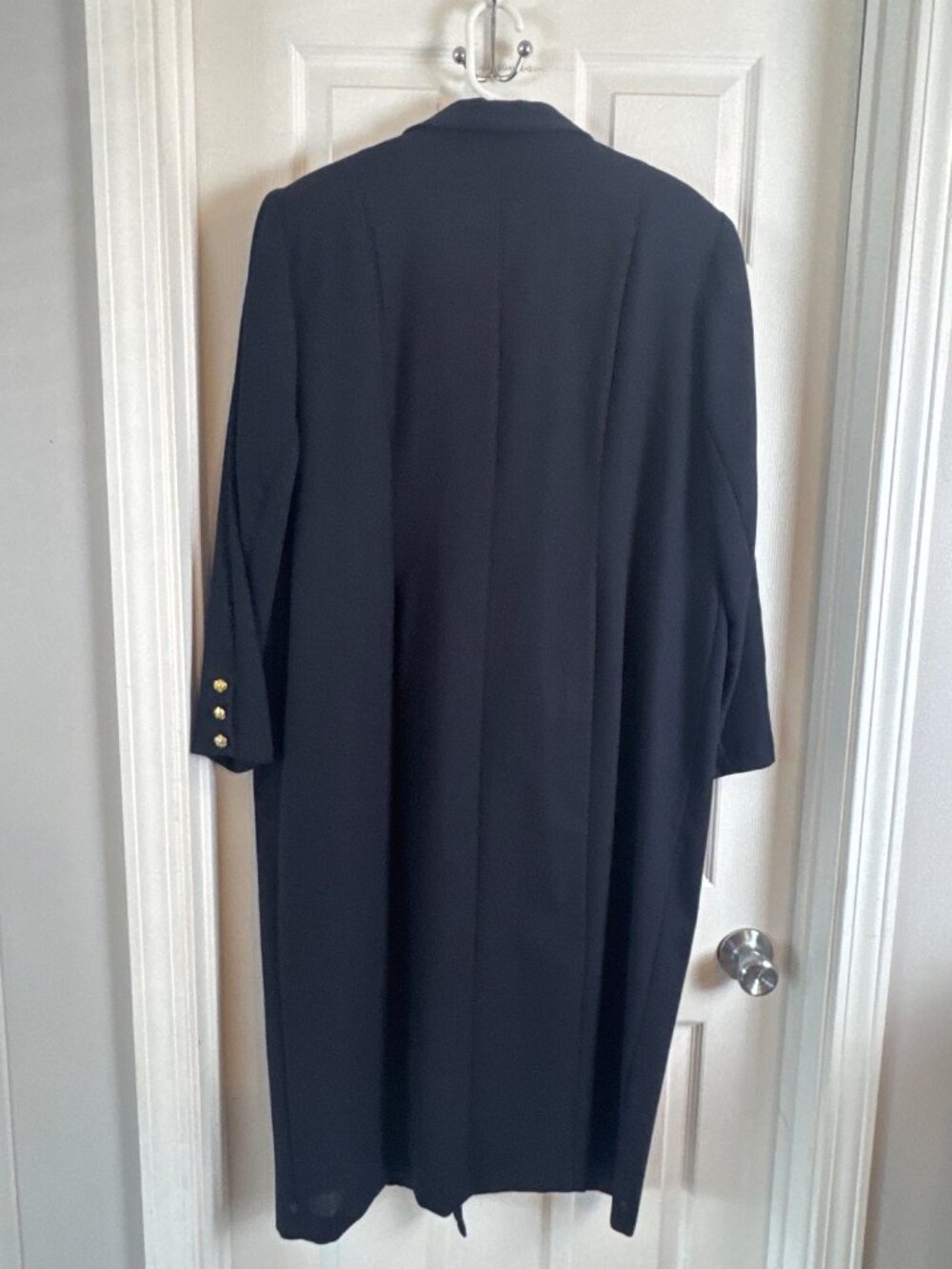 Lucien Daunois Black Double-Breasted Wool Blazer Dress Gold Button Longline XL - Picture 5 of 8